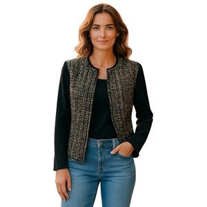 NYGARD Formal Luxury Black Gold‎ Patterned Women's Open Blazer size XL Stretchy
